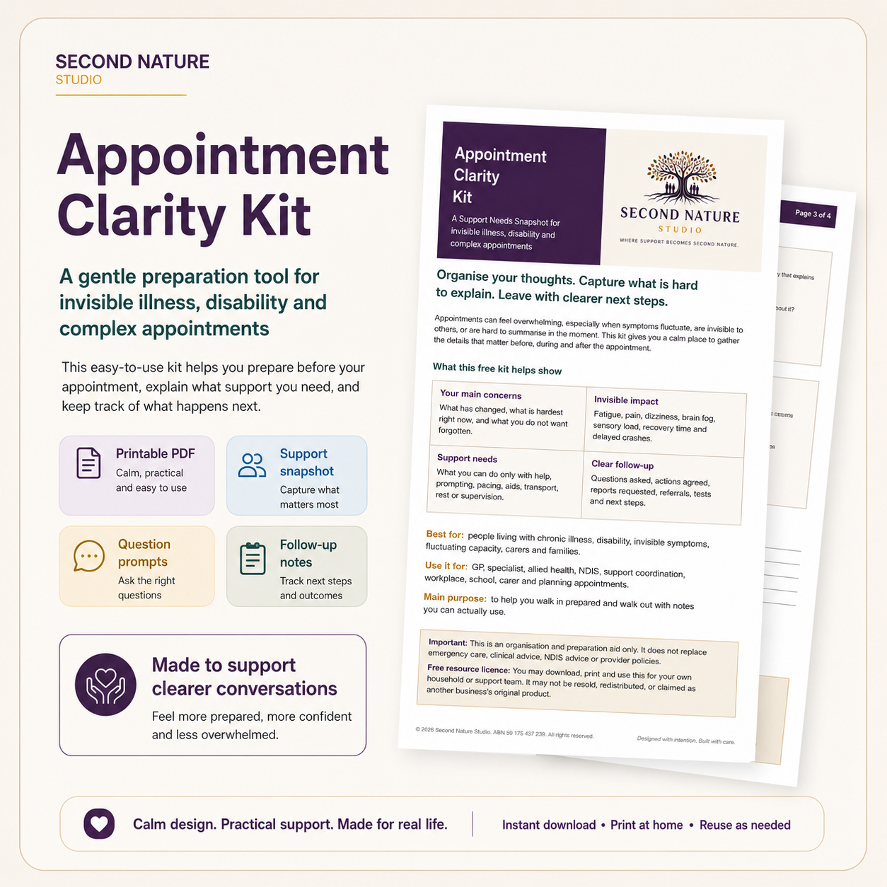 Appointment Clarity Kit by Second Nature Studio with printable PDF and support snapshot on a white background
